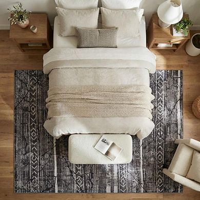 Ultra-Thin Area Rug, Low Pile Lightweight Rug, Marble Crack Accent