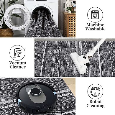 Ultra-Thin Area Rug, Low Pile Lightweight Rug, Marble Crack Accent