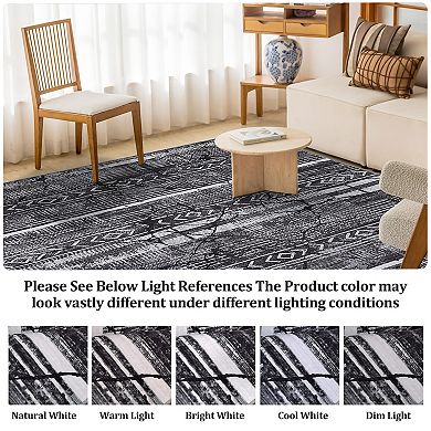 Ultra-Thin Area Rug, Low Pile Lightweight Rug, Marble Crack Accent