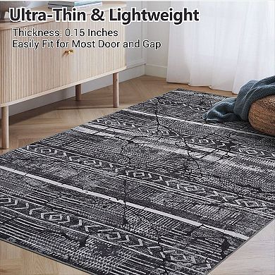 Ultra-Thin Area Rug, Low Pile Lightweight Rug, Marble Crack Accent