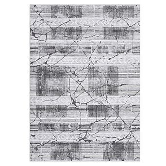 Ultra-Thin Area Rug, Low Pile Lightweight Rug, Marble Crack Accent