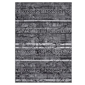 Ultra-Thin Area Rug, Low Pile Lightweight Rug, Marble Crack Accent