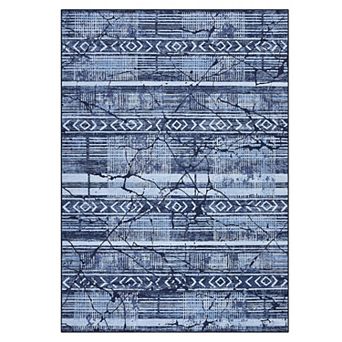 Ultra-Thin Area Rug, Low Pile Lightweight Rug, Marble Crack Accent