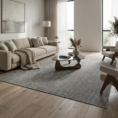 Soft Fodable Area Rug in Boho Waffle Pattern, Living Room Bedroom Dining Room, Machine-Washable