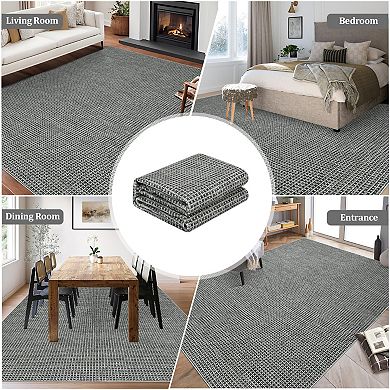 Soft Fodable Area Rug in Boho Waffle Pattern, Living Room Bedroom Dining Room, Machine-Washable