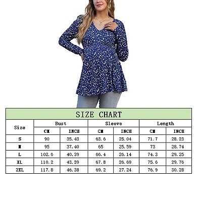 Women's Maternity Tops Long Sleeve V Neck Front Pleat Peplum Tunic Top