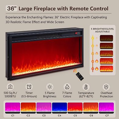 Modern Fireplace TV Stand with LED Electric Insert and Curved Wood Console
