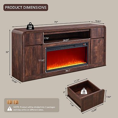 Modern Fireplace TV Stand with LED Electric Insert and Curved Wood Console