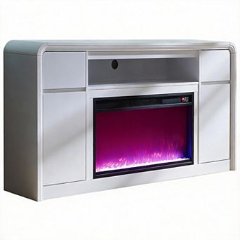 Modern Fireplace TV Stand with LED Electric Insert and Curved Wood Console