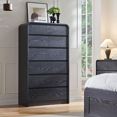 Mid-Century Curved Wood 7-Drawer Vertical Dresser