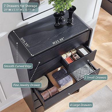 Mid-Century Curved Wood 7-Drawer Vertical Dresser