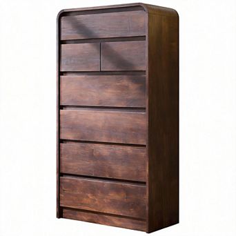 Mid-Century Curved Wood 7-Drawer Vertical Dresser