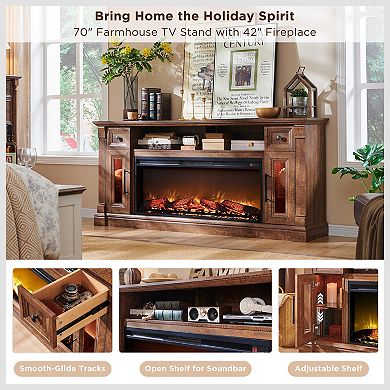 Farmhouse Fireplace TV Stand Entertainment Center LED Media Console