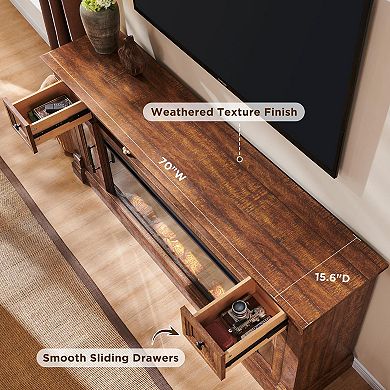 Farmhouse Fireplace TV Stand Entertainment Center LED Media Console