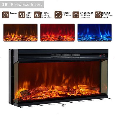Farmhouse Fireplace TV Stand 3-Sided Glass Storage Entertainment Center