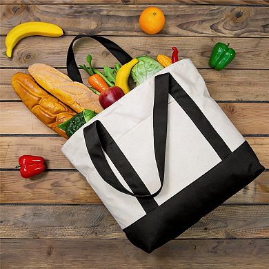 Canvas Tote Zippered Top External Pocket 12oz Heavy Duty