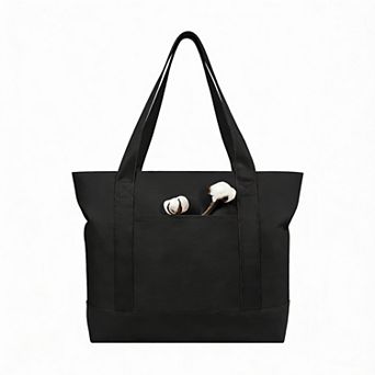 Canvas Tote Zippered Top External Pocket 12oz Heavy Duty