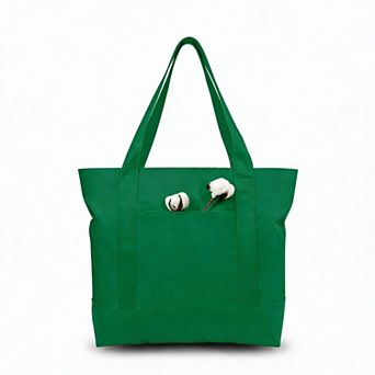 Canvas Tote Zippered Top External Pocket 12oz Heavy Duty