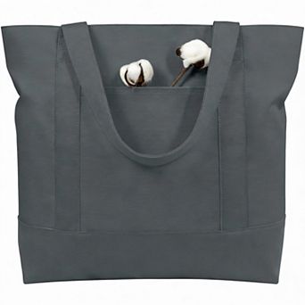 Canvas Tote Zippered Top External Pocket 12oz Heavy Duty