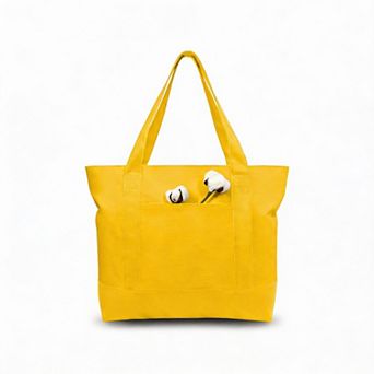 Canvas Tote Zippered Top External Pocket 12oz Heavy Duty