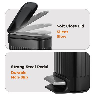 Soft-Close Lid Step Trash Can Stainless Steel Removable Bucket