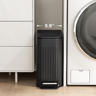 Soft-Close Lid Step Trash Can Stainless Steel Removable Bucket