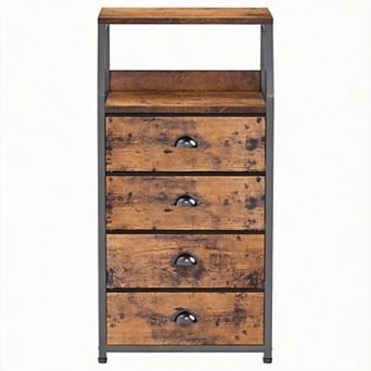 Retro 4-Drawer Fabric Dresser Metal Frame Wood Top