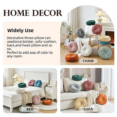 Round Pleated Spandex Throw Pillow Handmade Decorative Sofa Bedroom