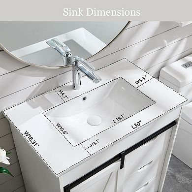 Farmhouse Vanity Sink Cabinet Barn Door Drawers Shelves