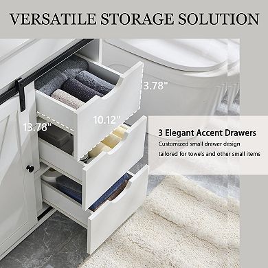 Farmhouse Vanity Sink Cabinet Barn Door Drawers Shelves