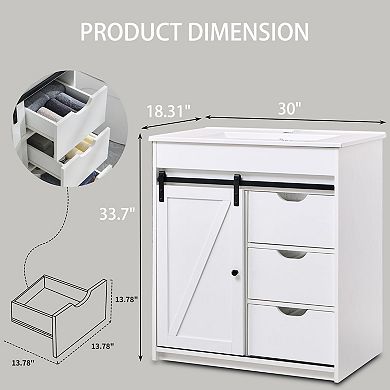 Farmhouse Vanity Sink Cabinet Barn Door Drawers Shelves