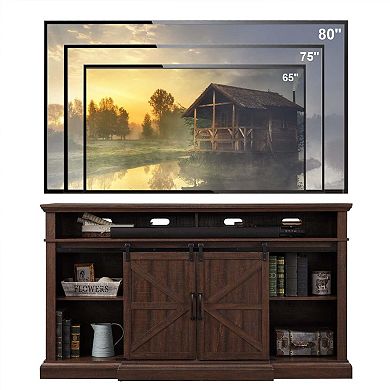 Farmhouse TV Stand Barn Door Console Storage Adjustable Shelves