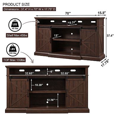 Farmhouse TV Stand Barn Door Console Storage Adjustable Shelves