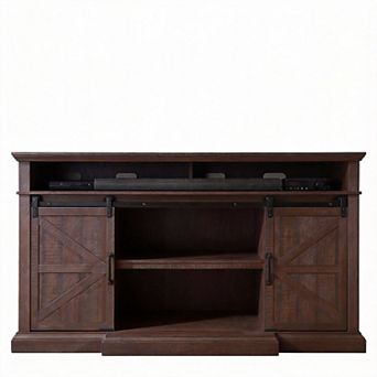 Farmhouse TV Stand Barn Door Console Storage Adjustable Shelves