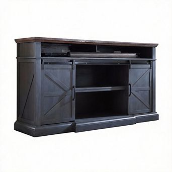Farmhouse TV Stand Barn Door Console Storage Adjustable Shelves