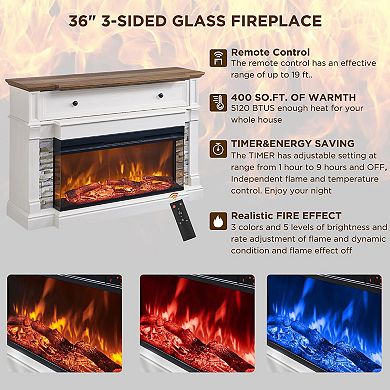 Three-sided glass fireplace TV cabinet fireplace mantel tall cabinet entertainment center