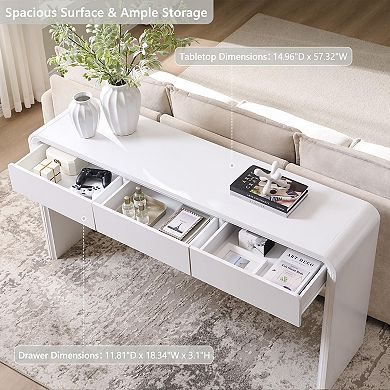 Curved Console Table 3 Drawers Entryway Sofa Behind Couch