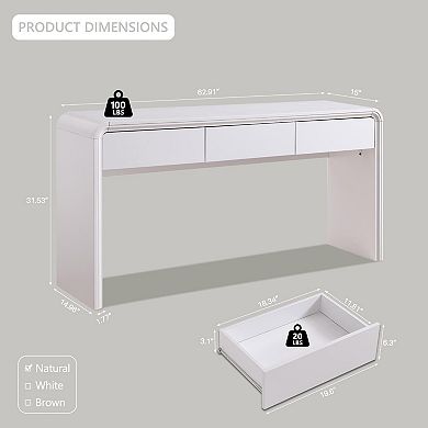 Curved Console Table 3 Drawers Entryway Sofa Behind Couch