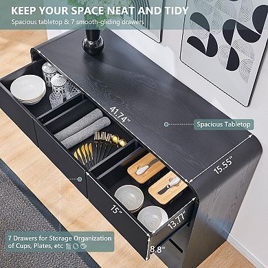 Modern Curved Buffet Cabinet with 7 Drawers