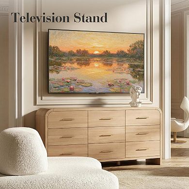 Curved 9-Drawer Dresser Vanity Desk TV Stand Storage Oak