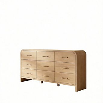 Curved 9-Drawer Dresser Vanity Desk TV Stand Storage Oak