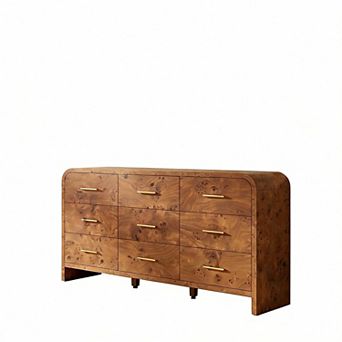 Curved 9-Drawer Dresser Vanity Desk TV Stand Storage Oak