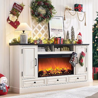 Farmhouse Fireplace TV Stand Console with Storage Cabinets and Drawers