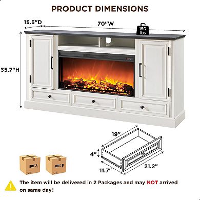 Farmhouse Fireplace TV Stand Console with Storage Cabinets and Drawers