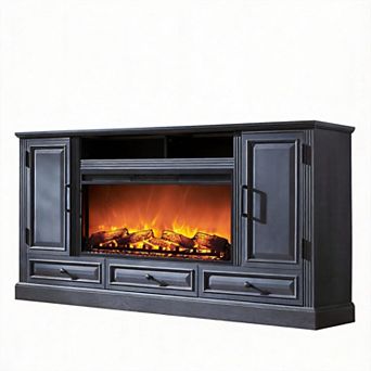 Farmhouse Fireplace TV Stand Console with Storage Cabinets and Drawers