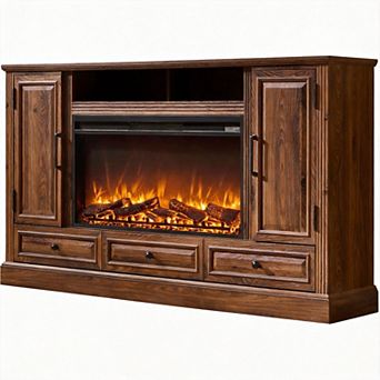 Farmhouse Fireplace TV Stand Console with Storage Cabinets and Drawers