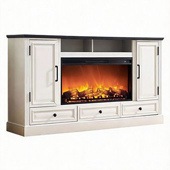 Farmhouse Fireplace TV Stand Console with Storage Cabinets and Drawers