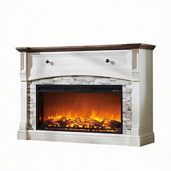 Electric fireplace mantel farmhouse-style entertainment center