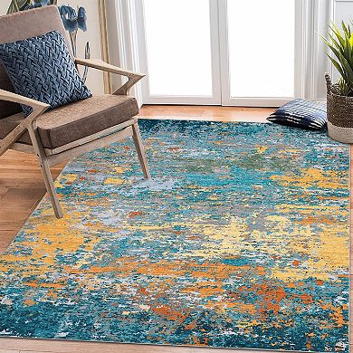 Abstract Textured Area Rug Non Shedding Machine Washable Stain Resistant Carpet for Bedroom