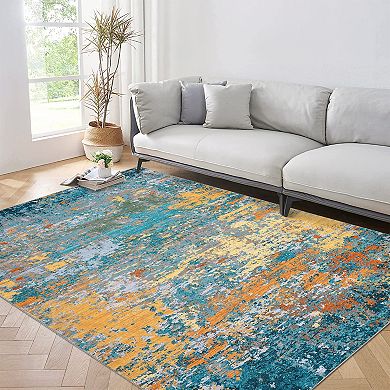 Abstract Textured Area Rug Non Shedding Machine Washable Stain Resistant Carpet for Bedroom